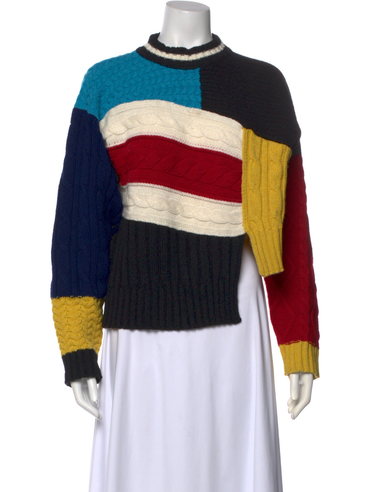 MSGM Colorblock Pattern Mock Neck Sweater