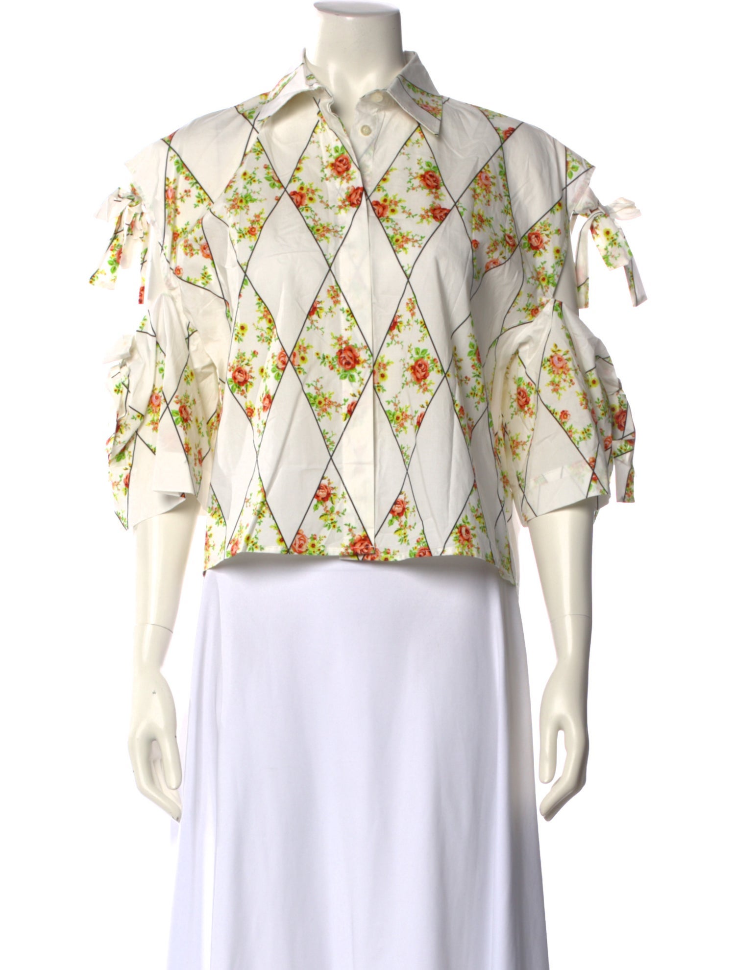 MSGM Printed Three-Quarter Sleeve Crop Top