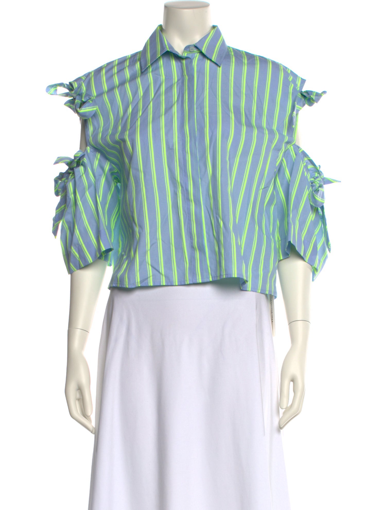 MSGM Striped Three-Quarter Sleeve Crop Top