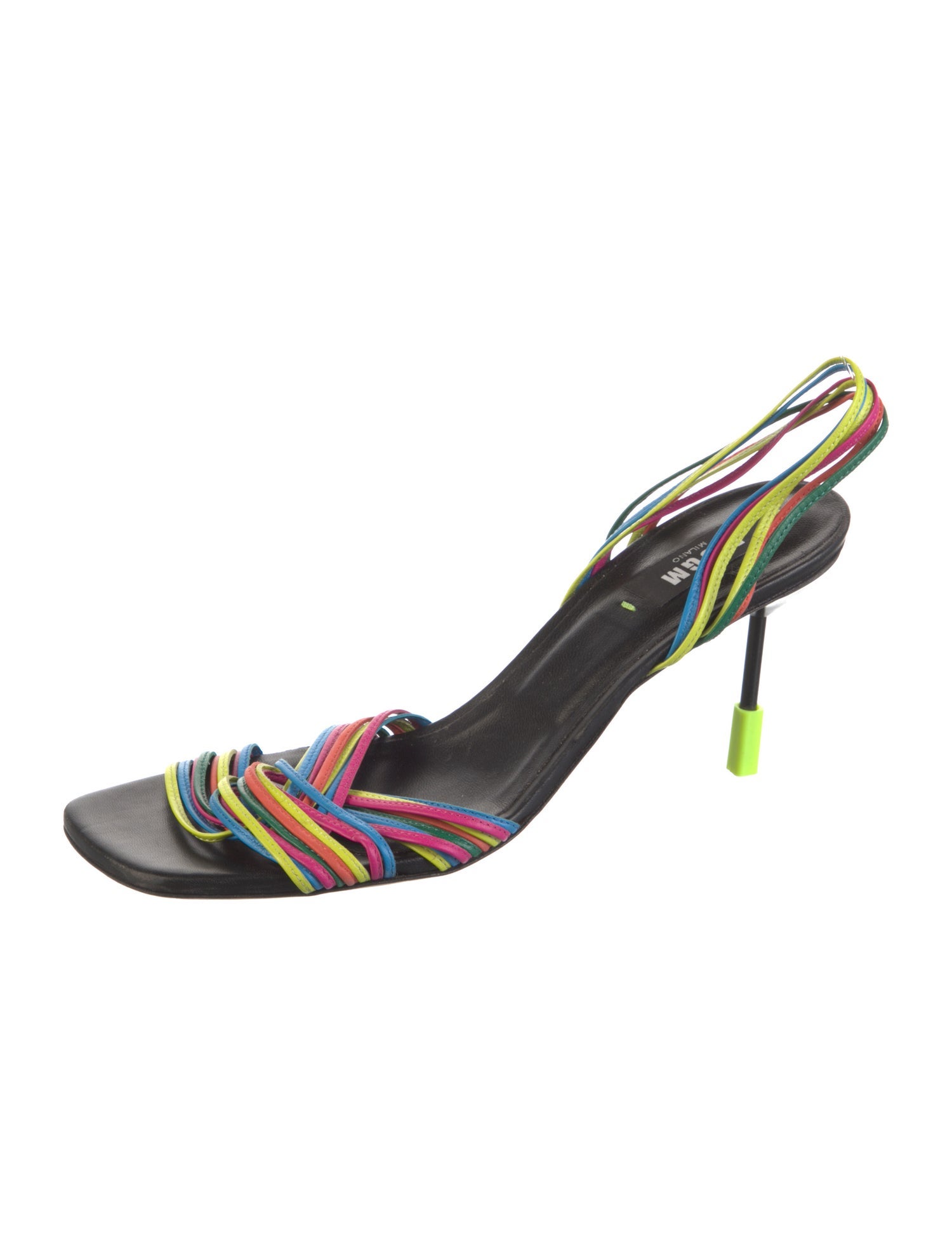 MSGM Leather Colorblock Pattern Slingback Sandals