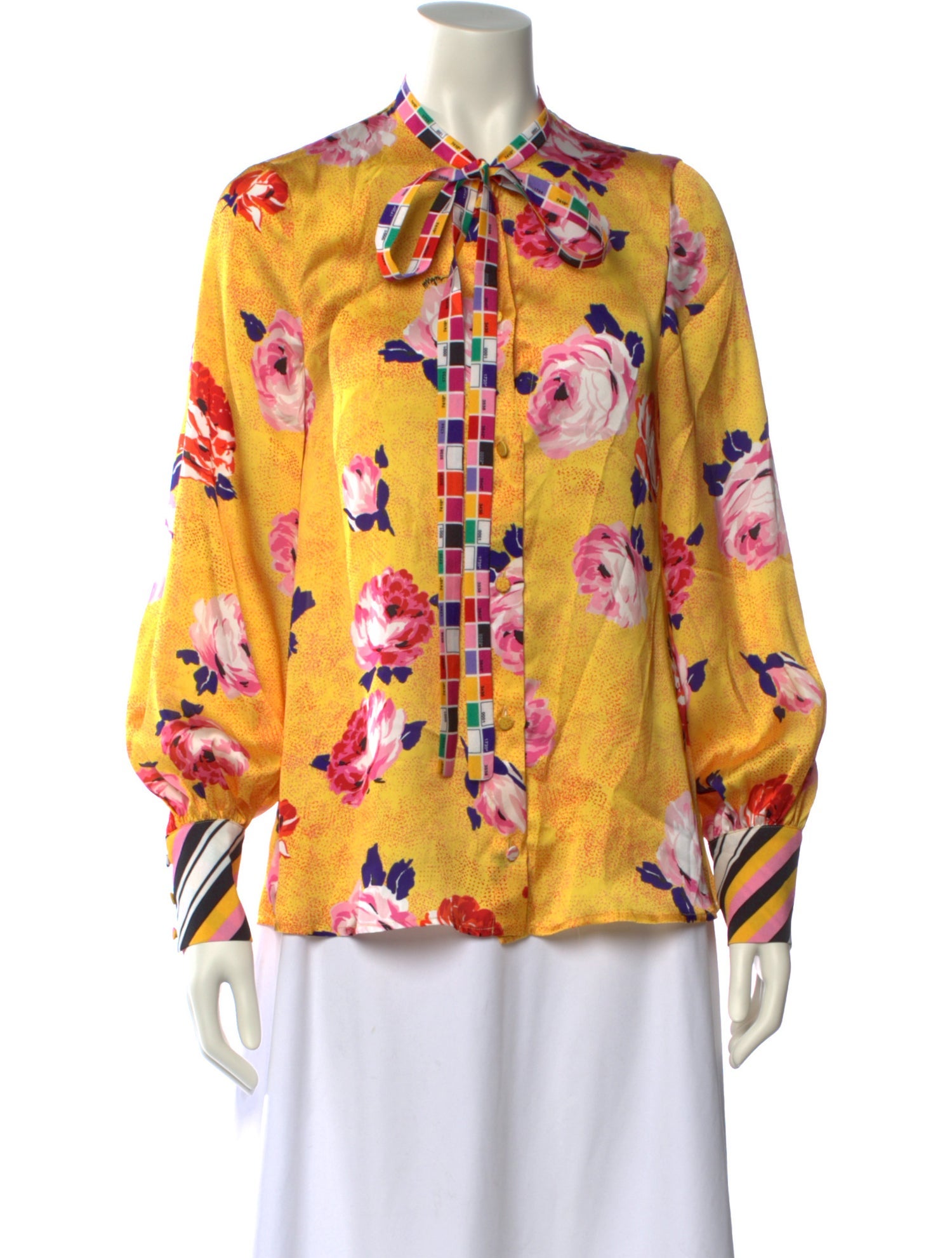MSGM Floral Print Long Sleeve Button-Up Top