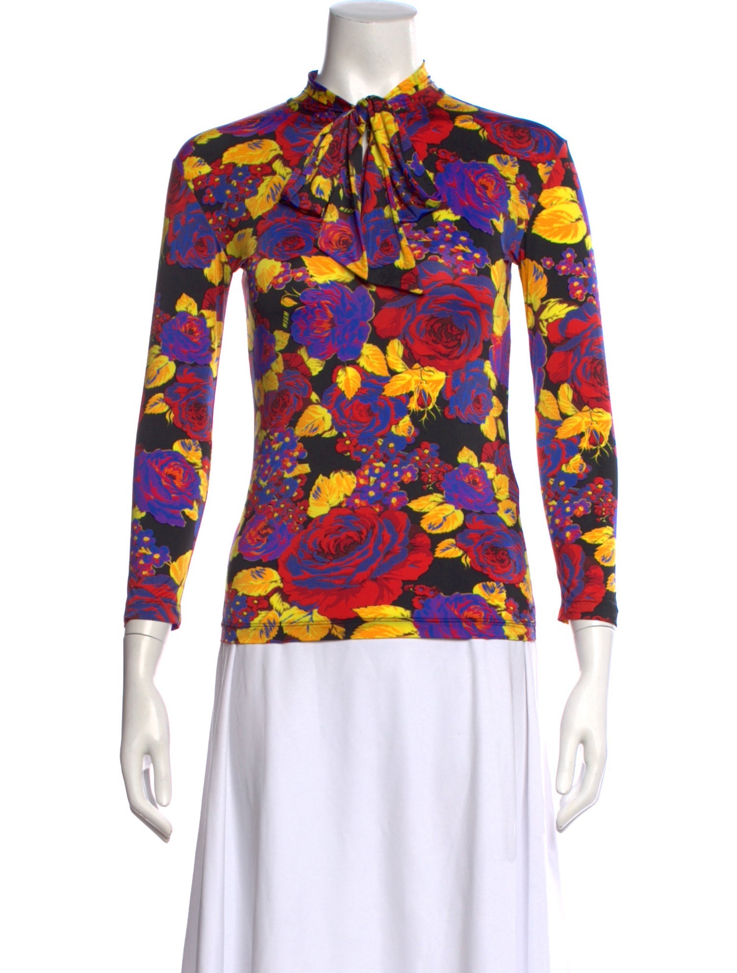 MSGM Floral Print Tie Neck Top