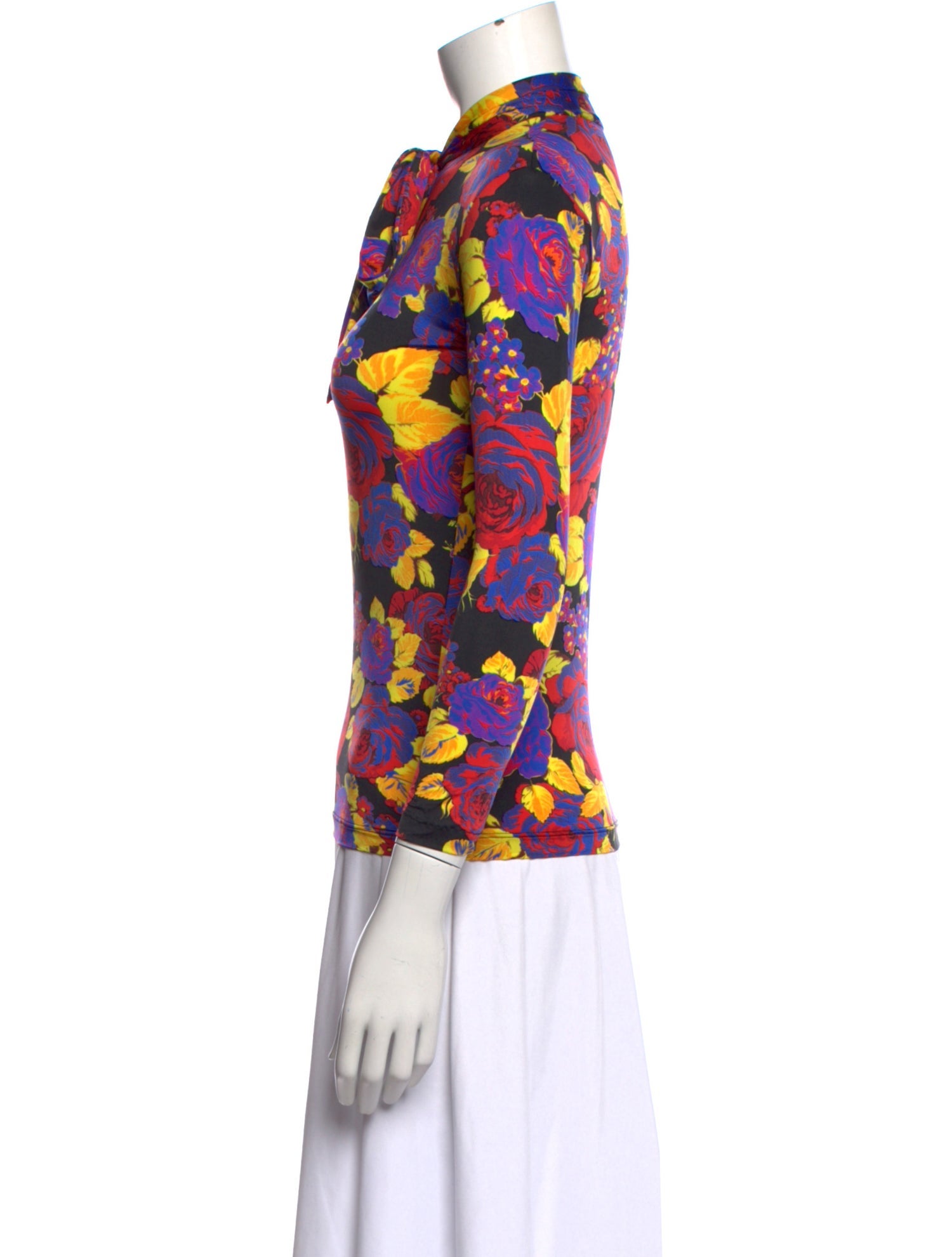 MSGM Floral Print Tie Neck Top