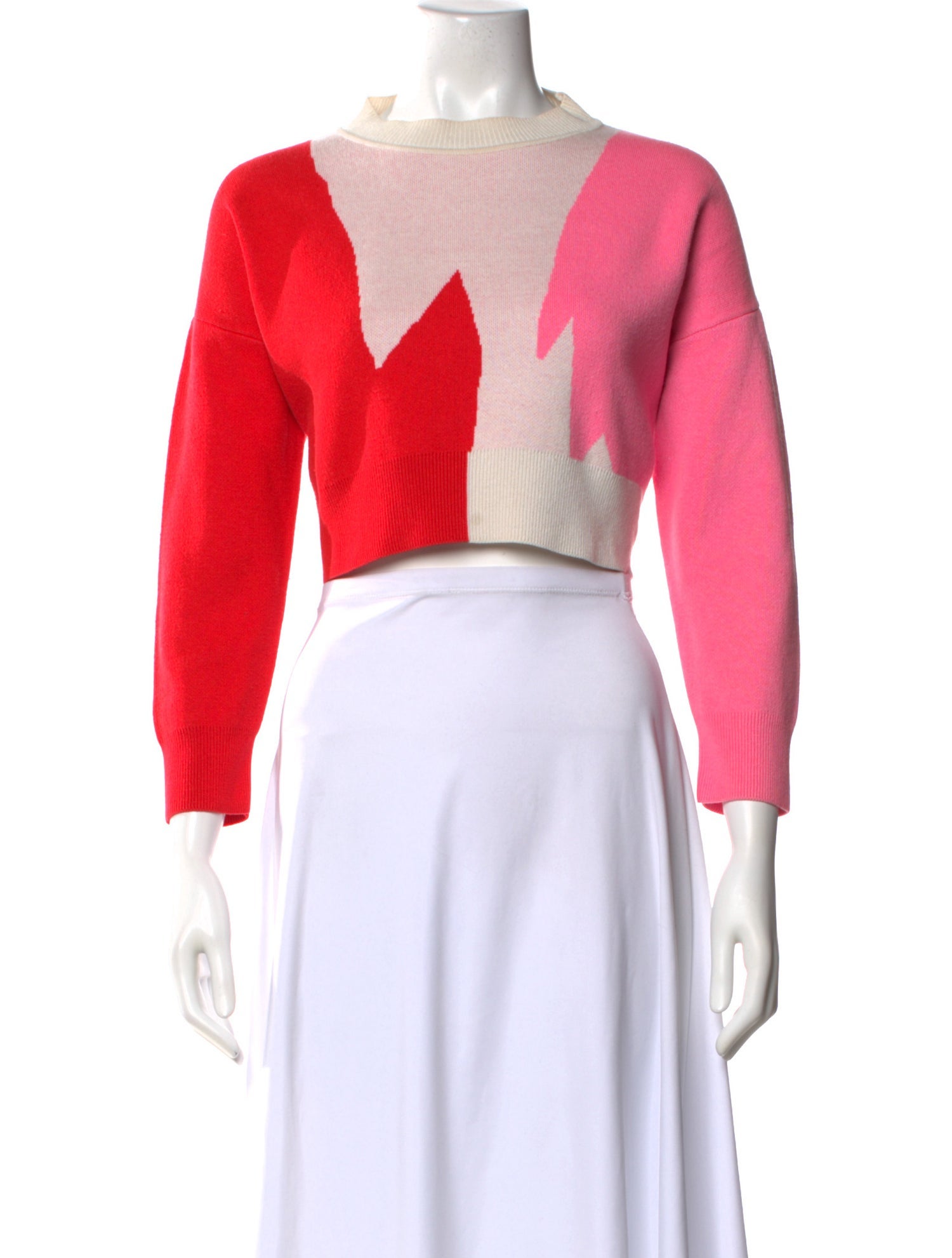 MSGM Colorblock Pattern Crew Neck Crop Top