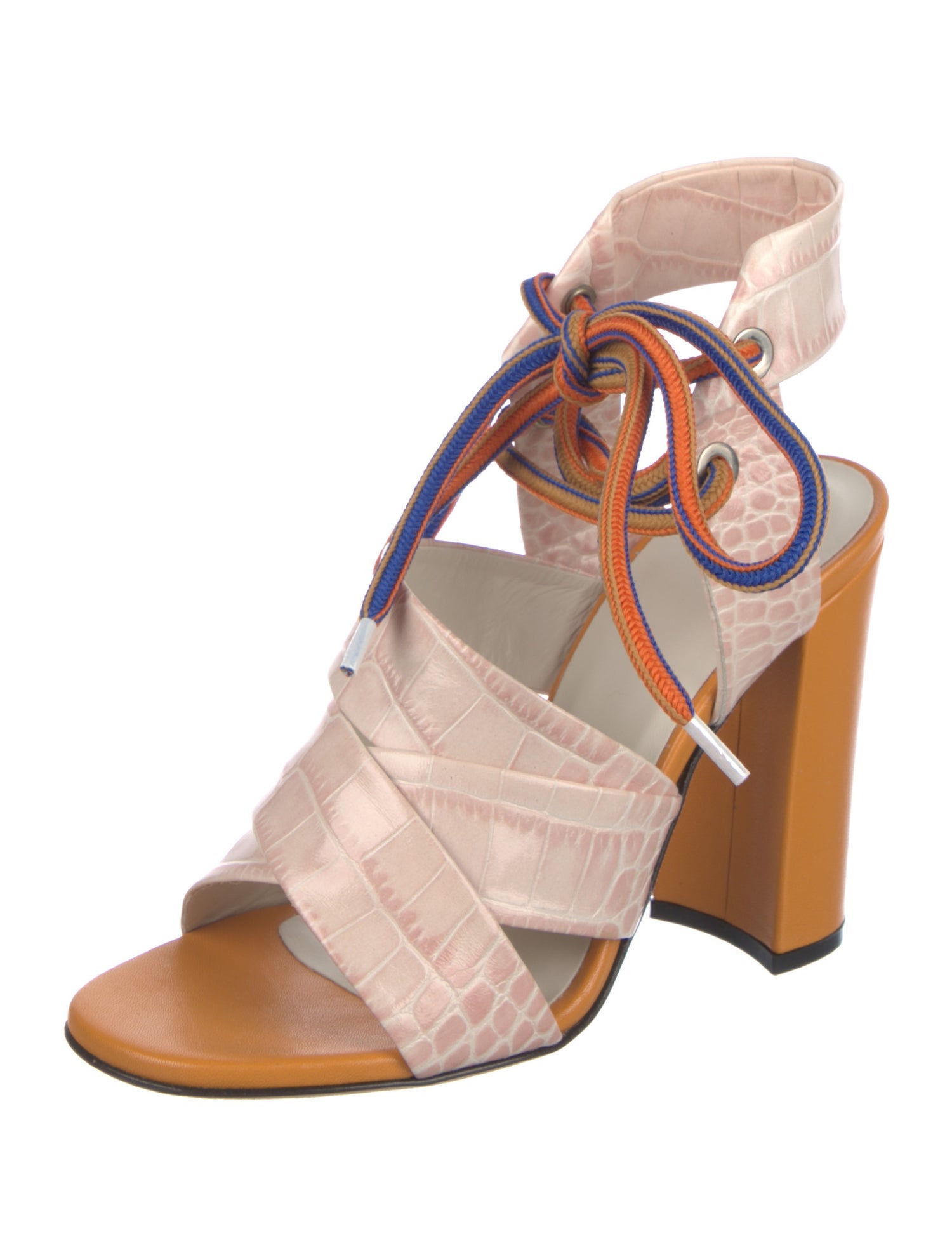 MSGM Leather Colorblock Pattern Slingback Sandals