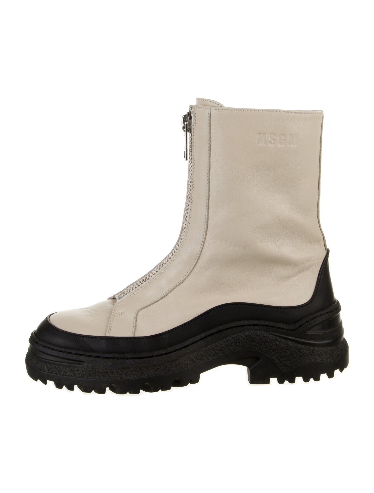 MSGM Leather Colorblock Pattern Combat Boots