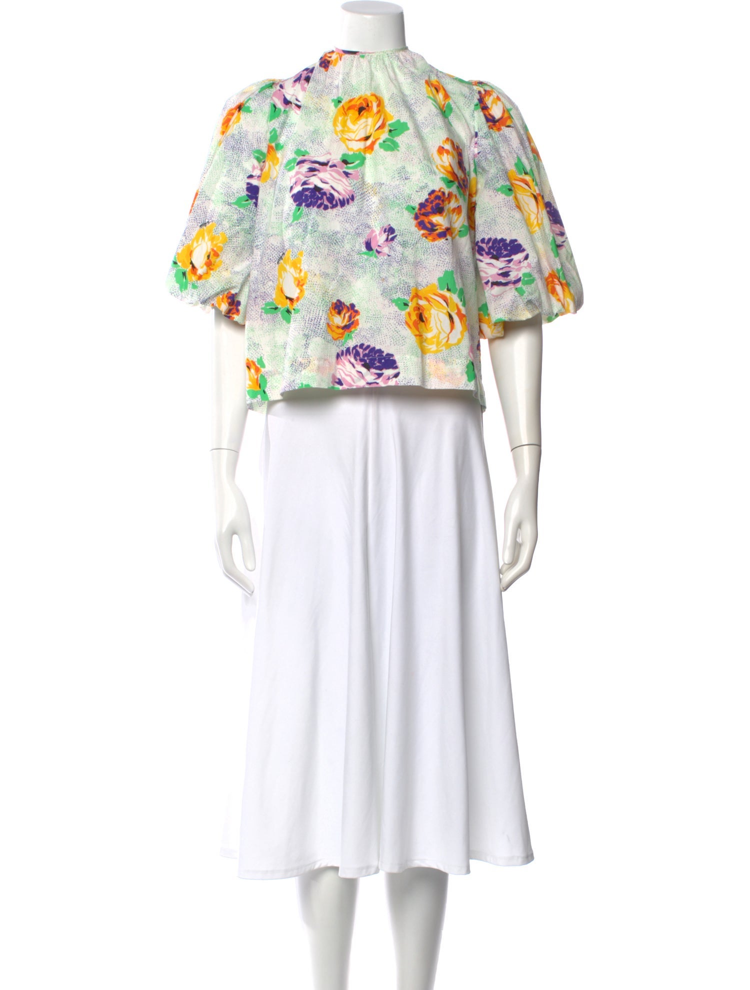 MSGM Floral Print Mock Neck Top