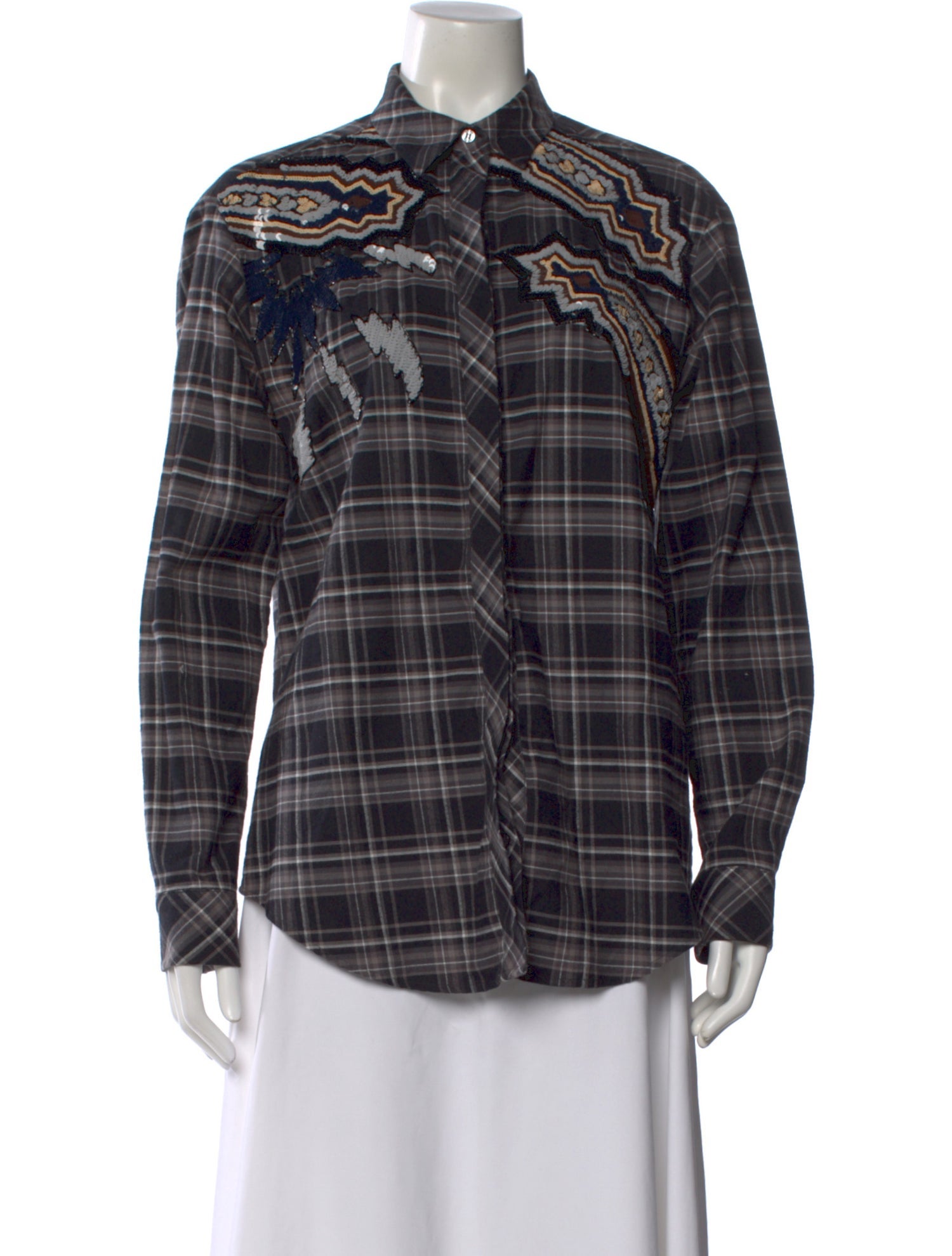 MSGM Plaid Print Long Sleeve Button-Up Top