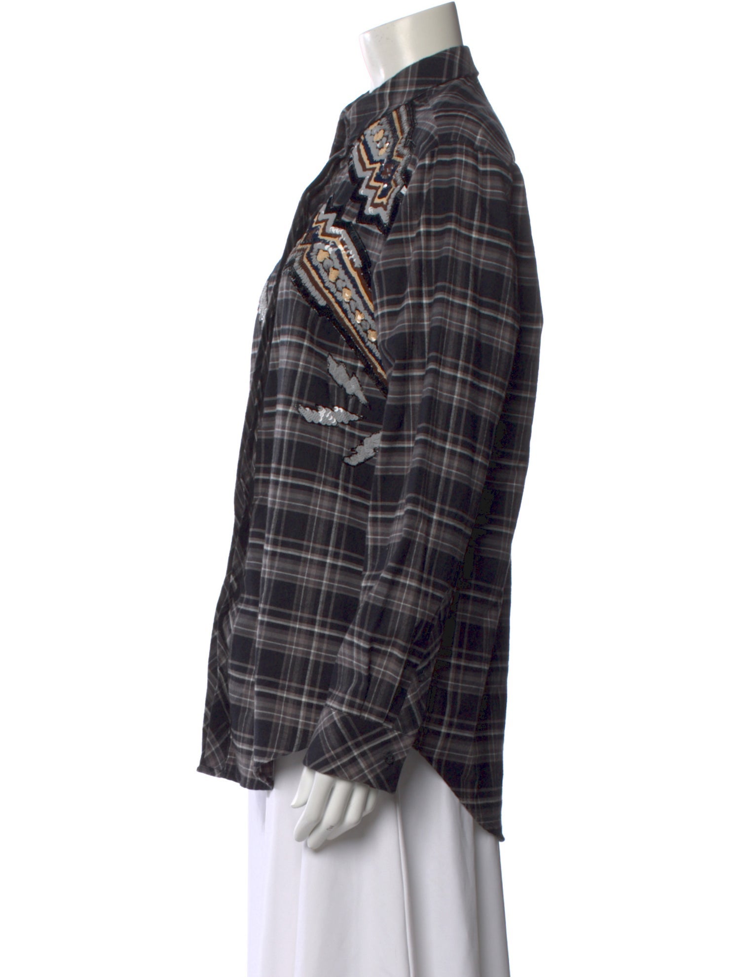 MSGM Plaid Print Long Sleeve Button-Up Top