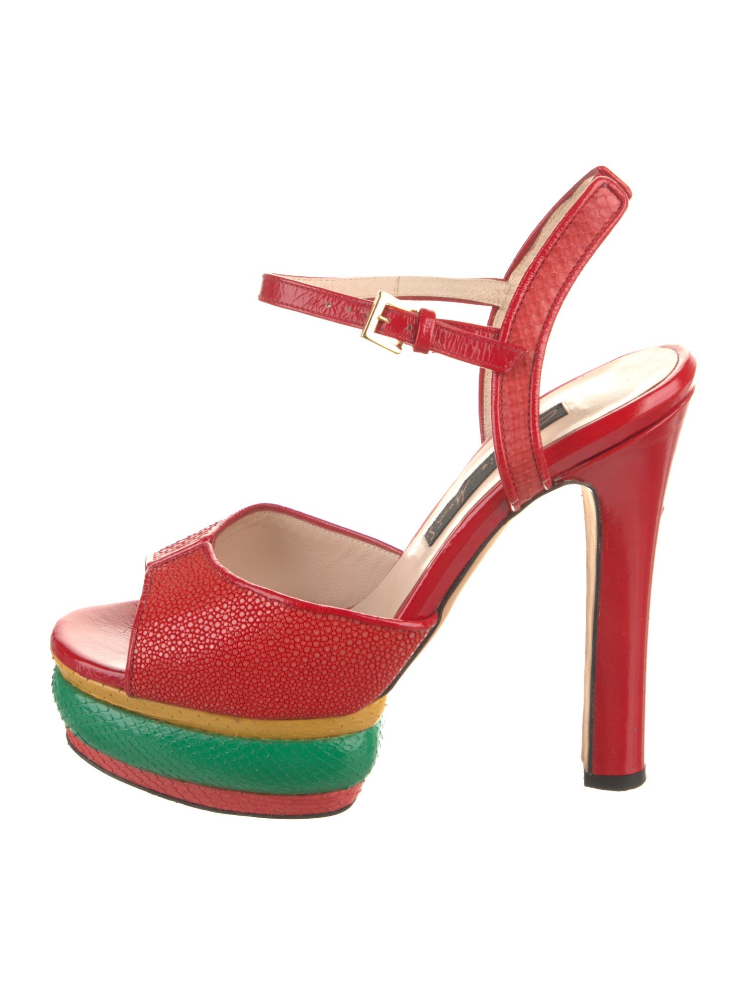 Chrissie Morris Leather Colorblock Pattern Slingback Sandals