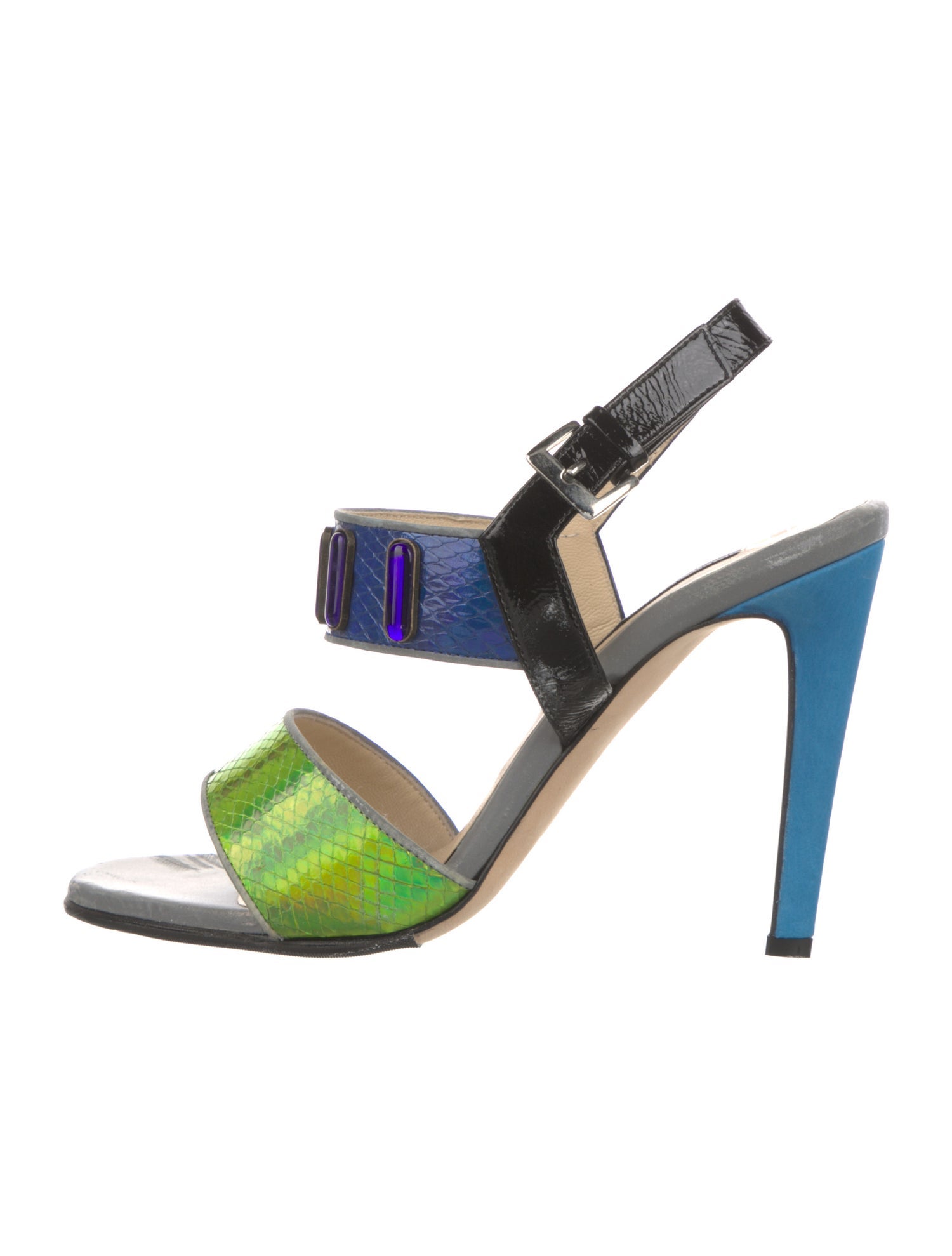 Chrissie Morris Snakeskin Colorblock Pattern Slingback Sandals