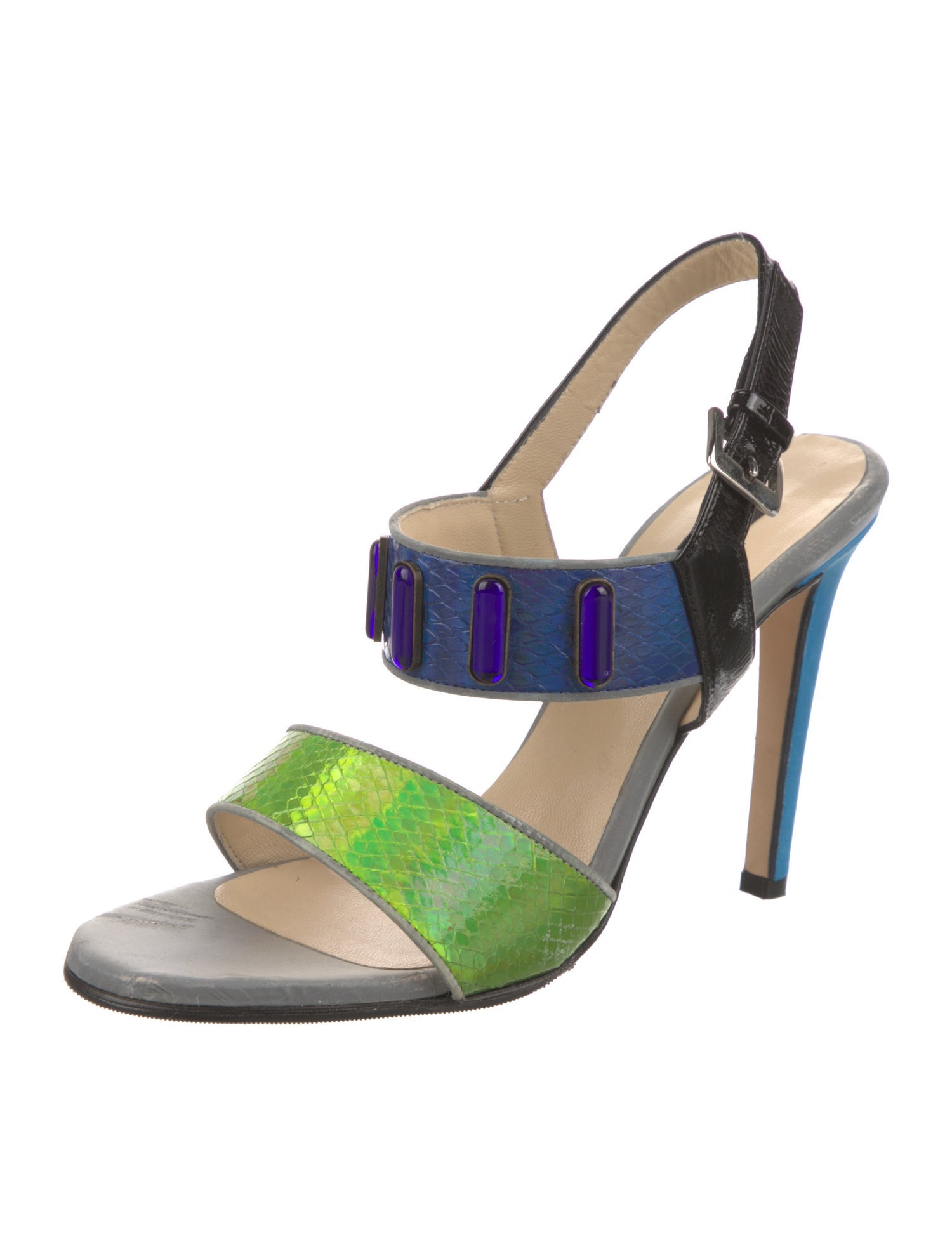 Chrissie Morris Snakeskin Colorblock Pattern Slingback Sandals