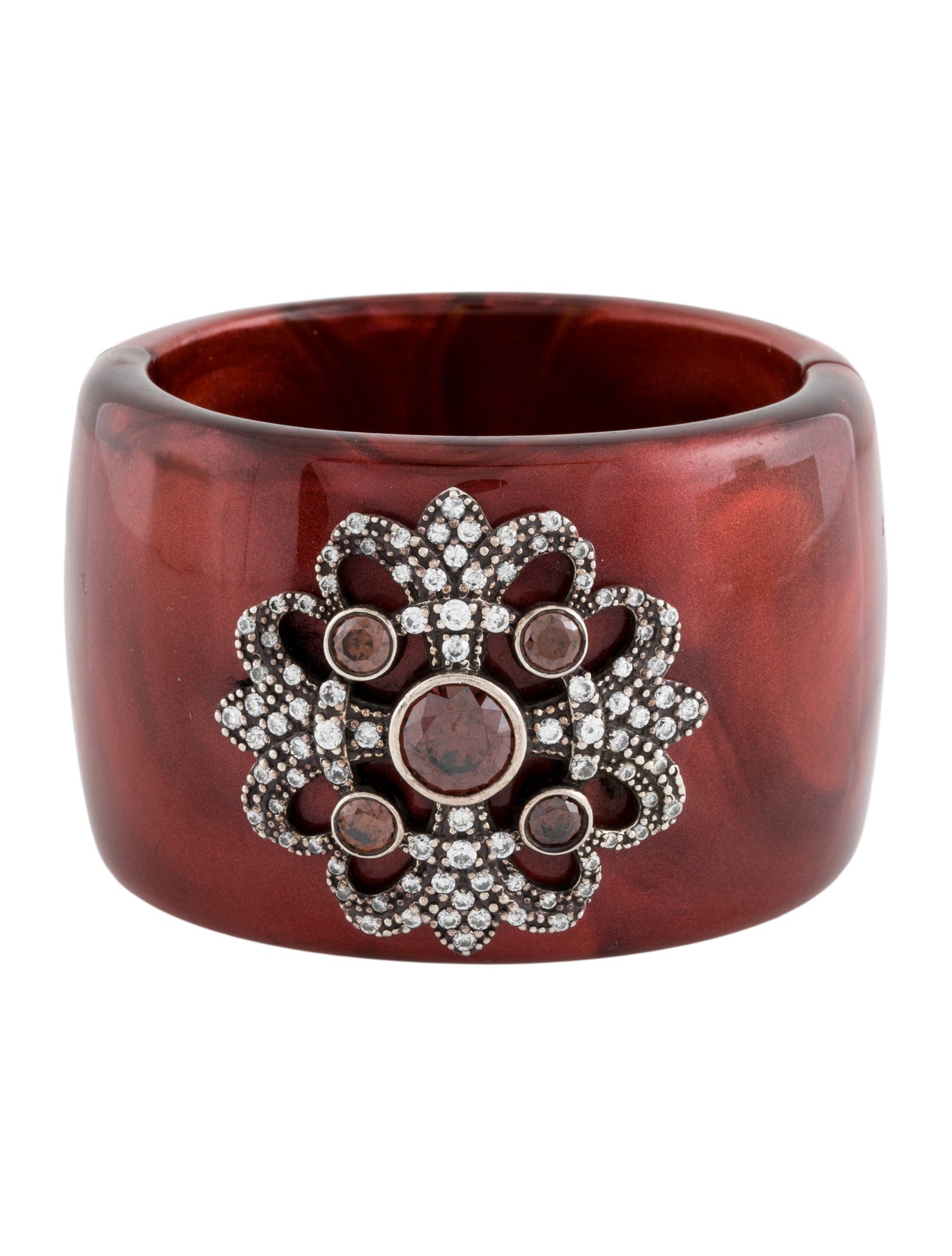 Miriam Salat Crystal Burgundy Ribbon Hinged Cuff Bracelet