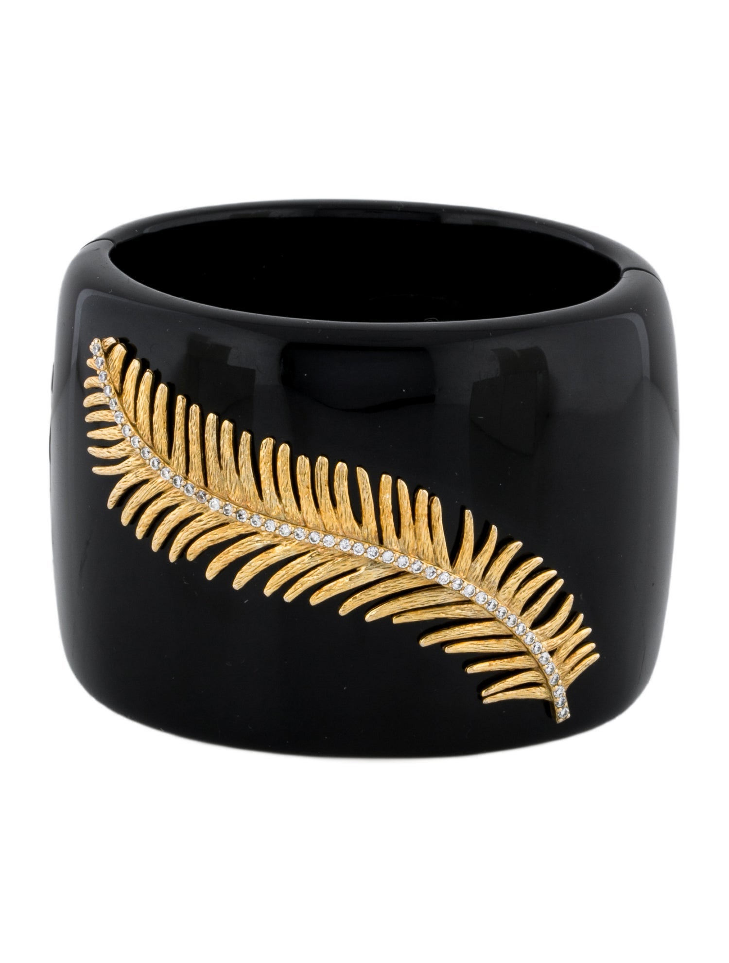 Miriam Salat Crystal Feather & Resin Hinged Bangle Bracelet