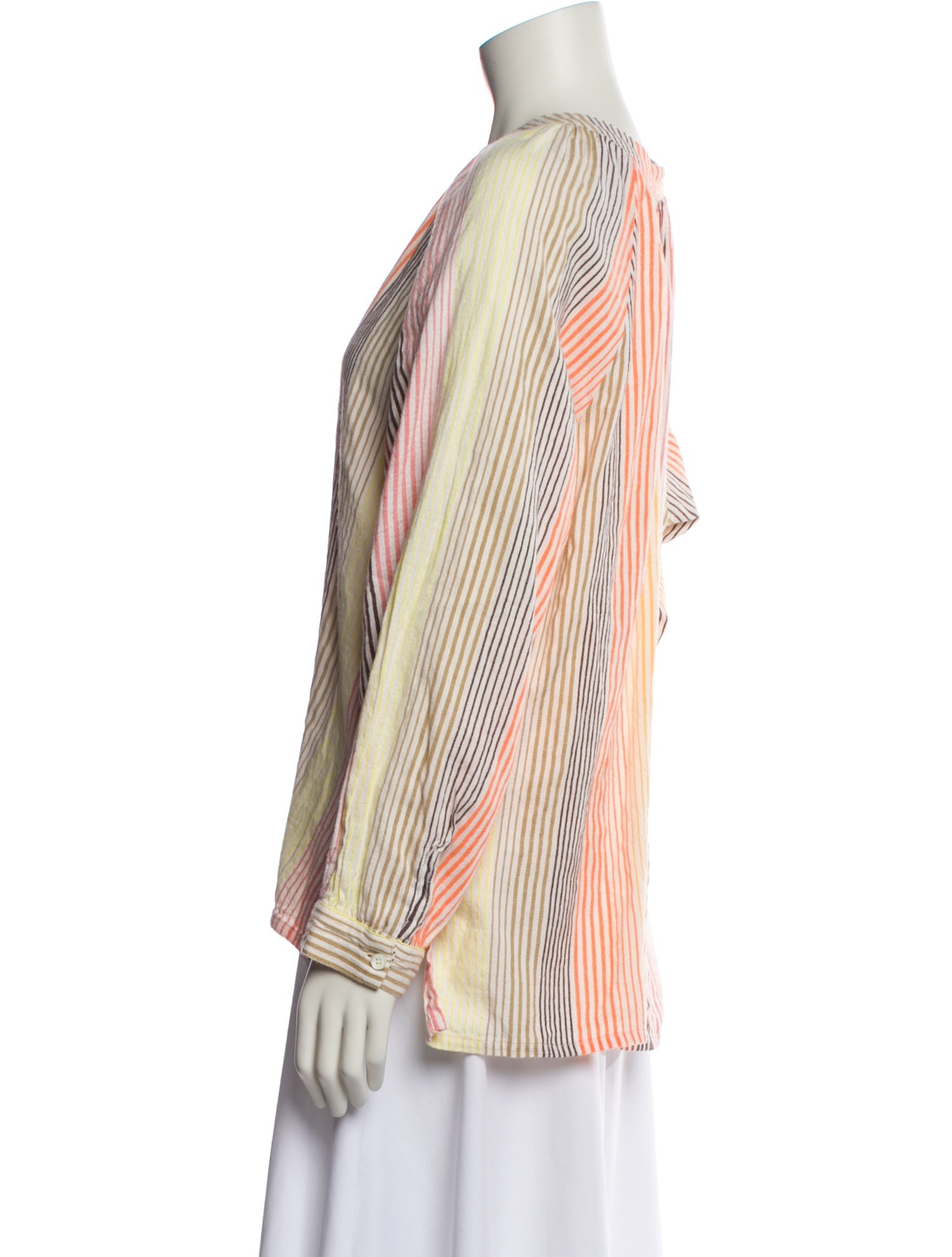 Lemlem Striped Mock Neck Button-Up Top