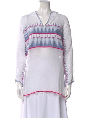 Pre-owned Lemlem Striped V-neck Sweater In White