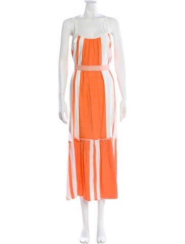 Pre-owned Lemlem Colorblock Pattern Long Dress In Orange