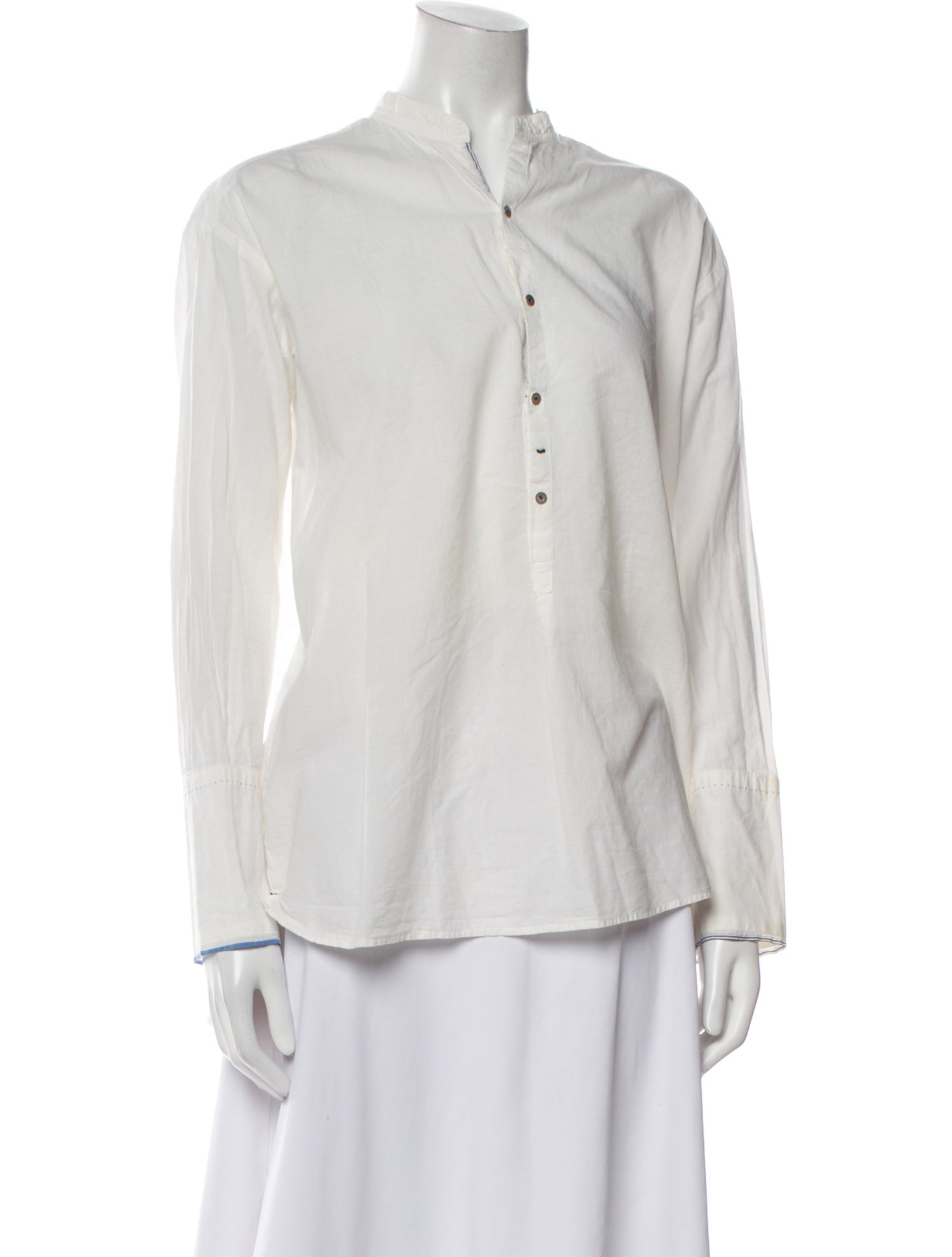 Pas De Calais Mock Neck Long Sleeve Button-Up Top
