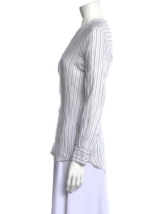 Pas De Calais Striped Crew Neck Button-Up Top