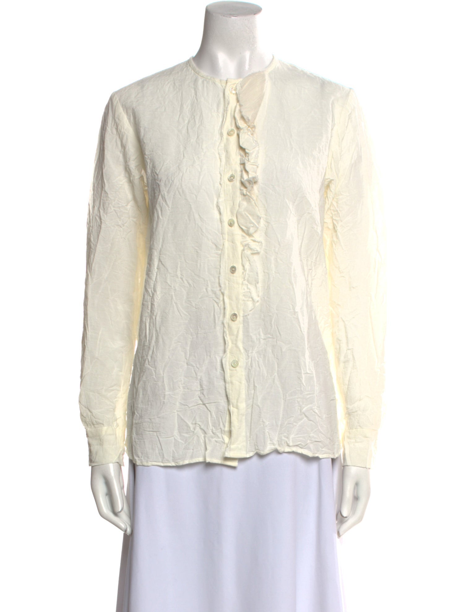 Pas De Calais Crew Neck Long Sleeve Button-Up Top