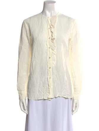 Pas De Calais Crew Neck Long Sleeve Button-Up Top