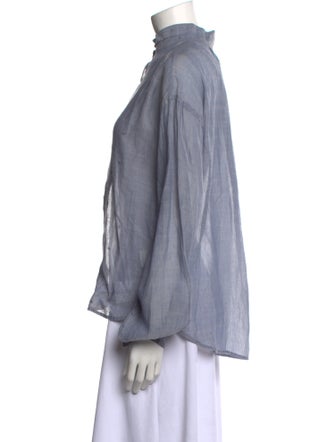 Pas De Calais Mock Neck Long Sleeve Button-Up Top