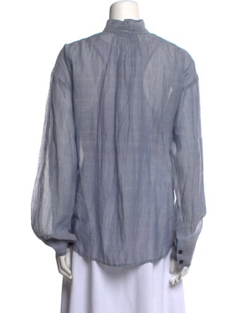 Pas De Calais Mock Neck Long Sleeve Button-Up Top