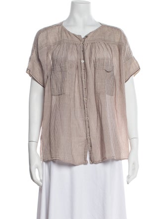 Pas De Calais Striped V-Neck Button-Up Top