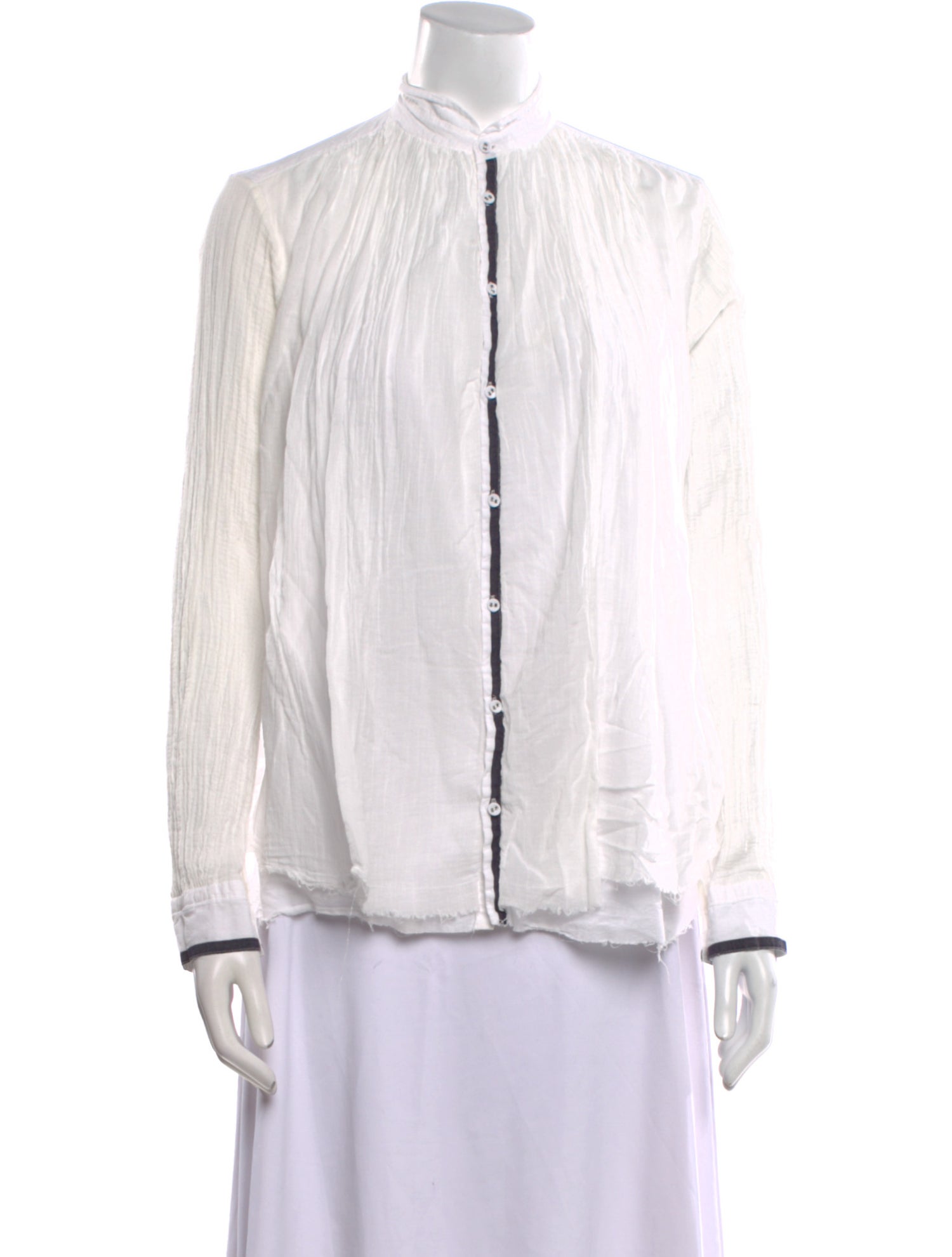 Pas De Calais Mock Neck Long Sleeve Button-Up Top