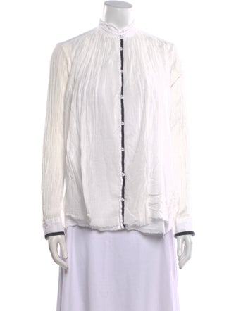 Pas De Calais Mock Neck Long Sleeve Button-Up Top