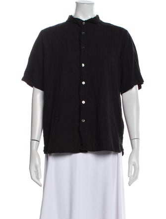 Pas De Calais Mock Neck Short Sleeve Button-Up Top