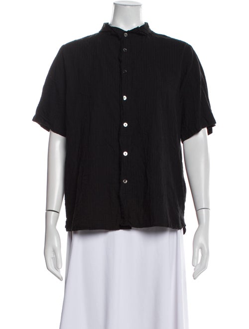 Pas De Calais Mock Neck Short Sleeve Button-Up Top