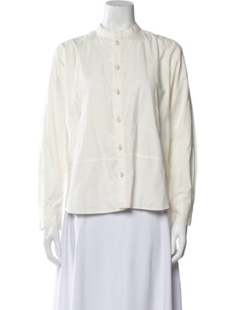 Pas De Calais Mock Neck Long Sleeve Button-Up Top