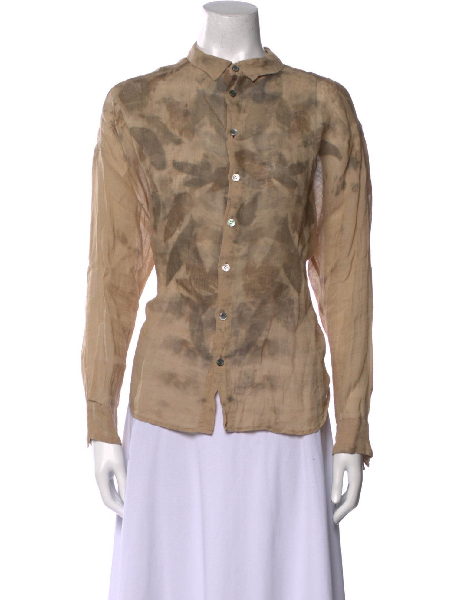 Pas De Calais Printed Long Sleeve Button-Up Top