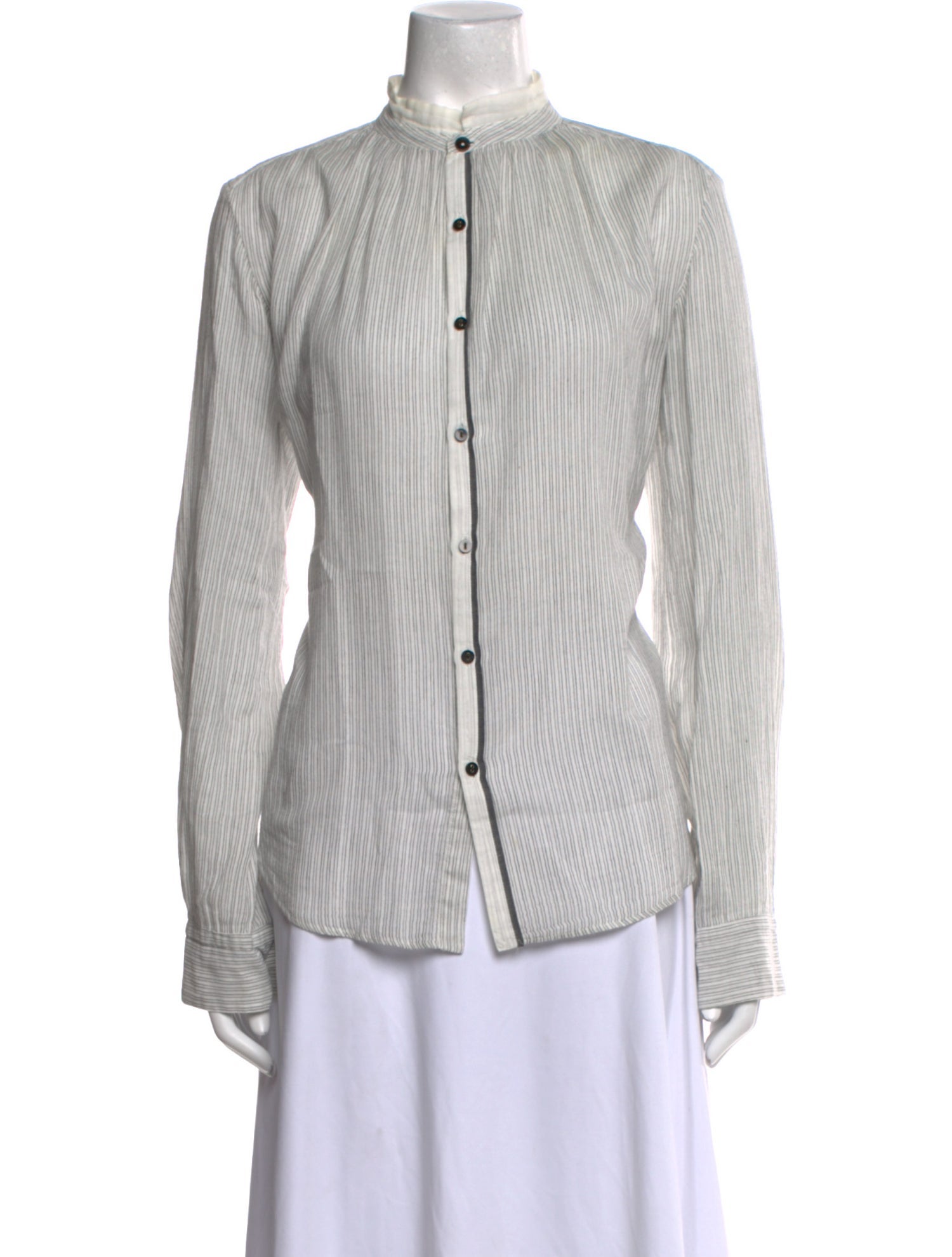 Pas De Calais Striped Mock Neck Button-Up Top