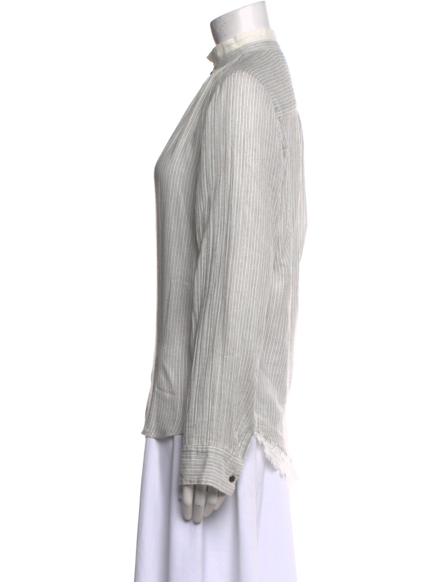 Pas De Calais Striped Mock Neck Button-Up Top