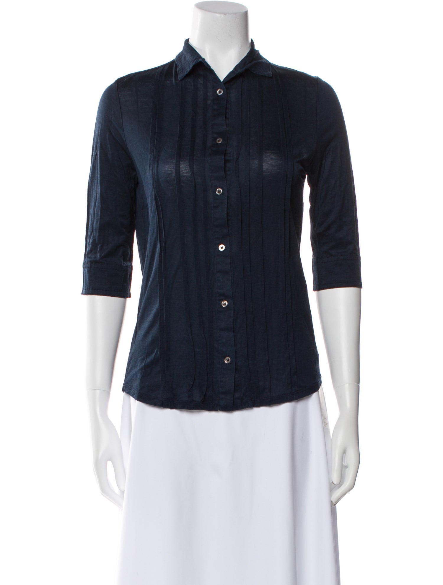 Pas De Calais Three-Quarter Sleeve Button-Up Top
