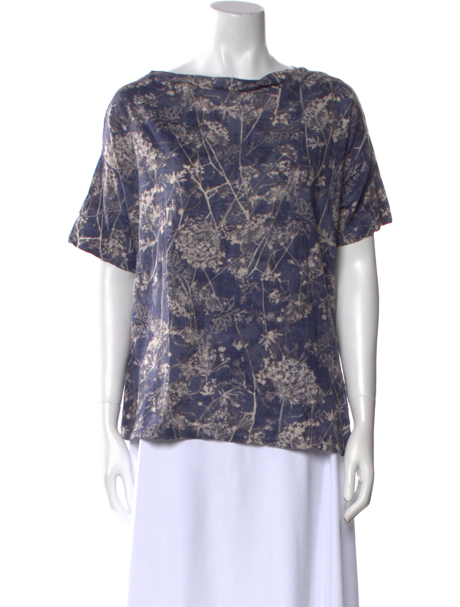 Pas De Calais Printed Bateau Neckline T-Shirt