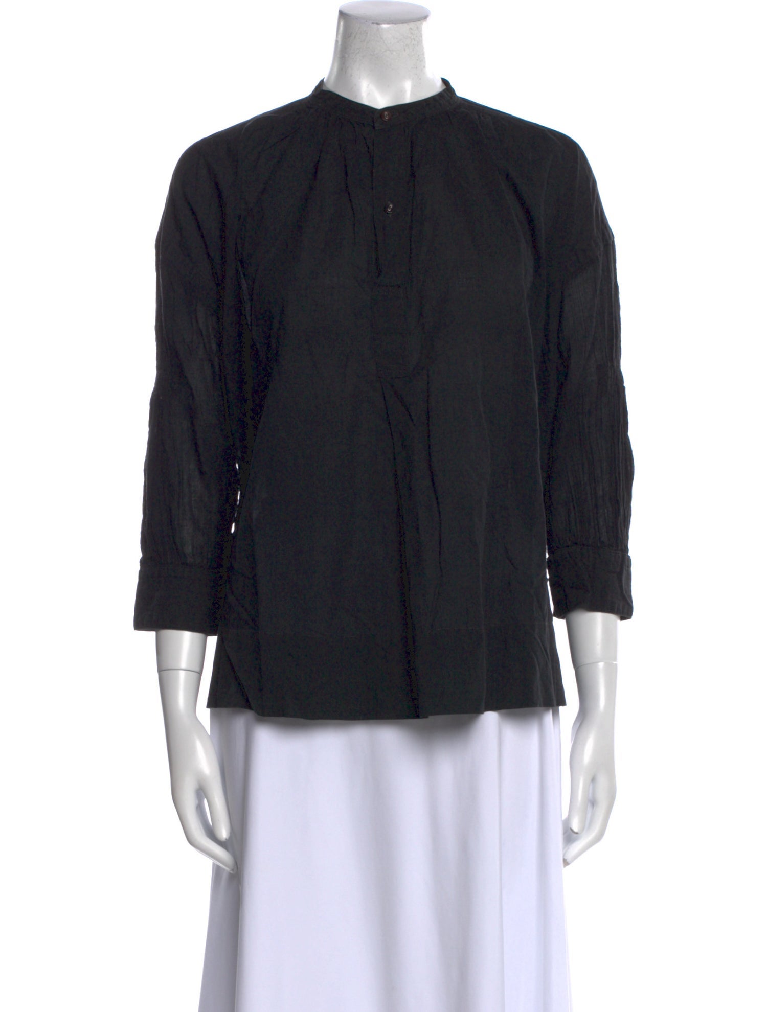 Pas De Calais Mock Neck Three-Quarter Sleeve Blouse