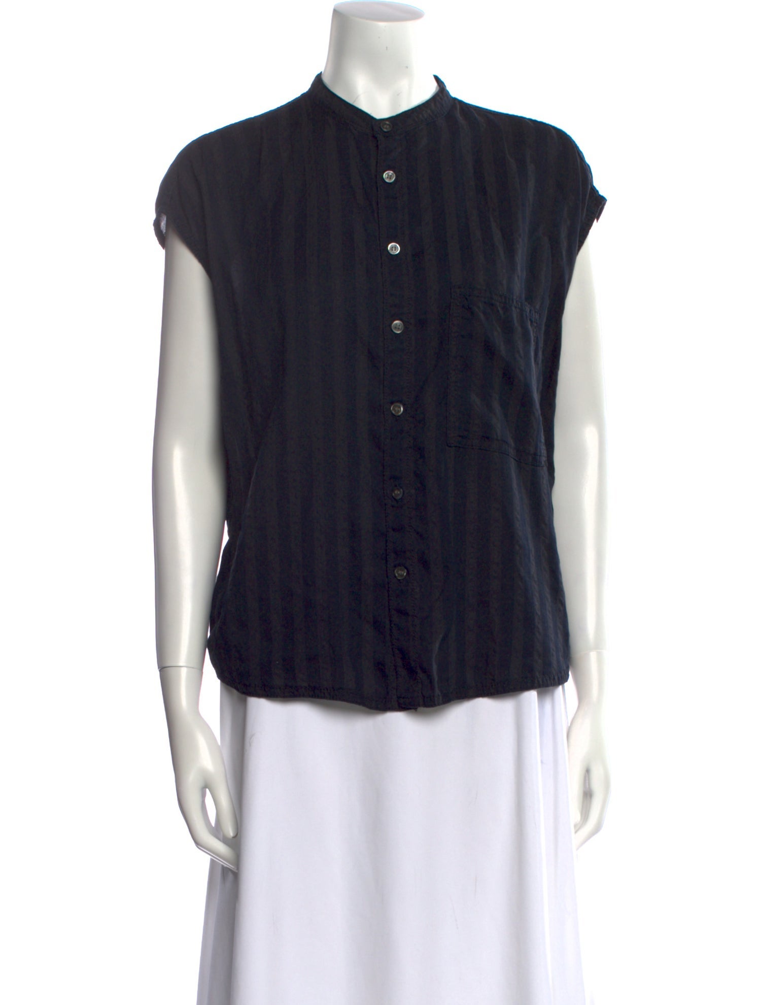 Pas De Calais Mock Neck Short Sleeve Button-Up Top