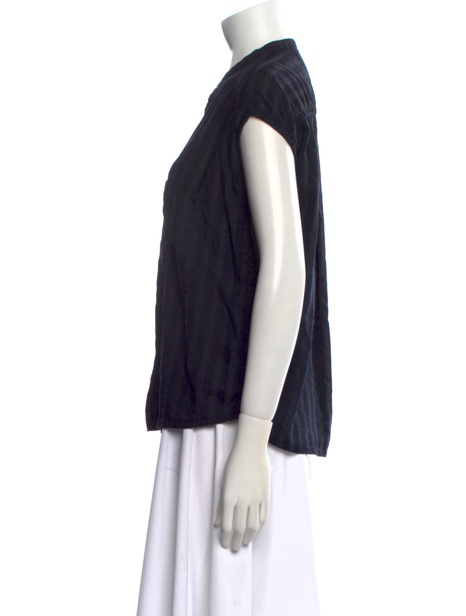 Pas De Calais Mock Neck Short Sleeve Button-Up Top