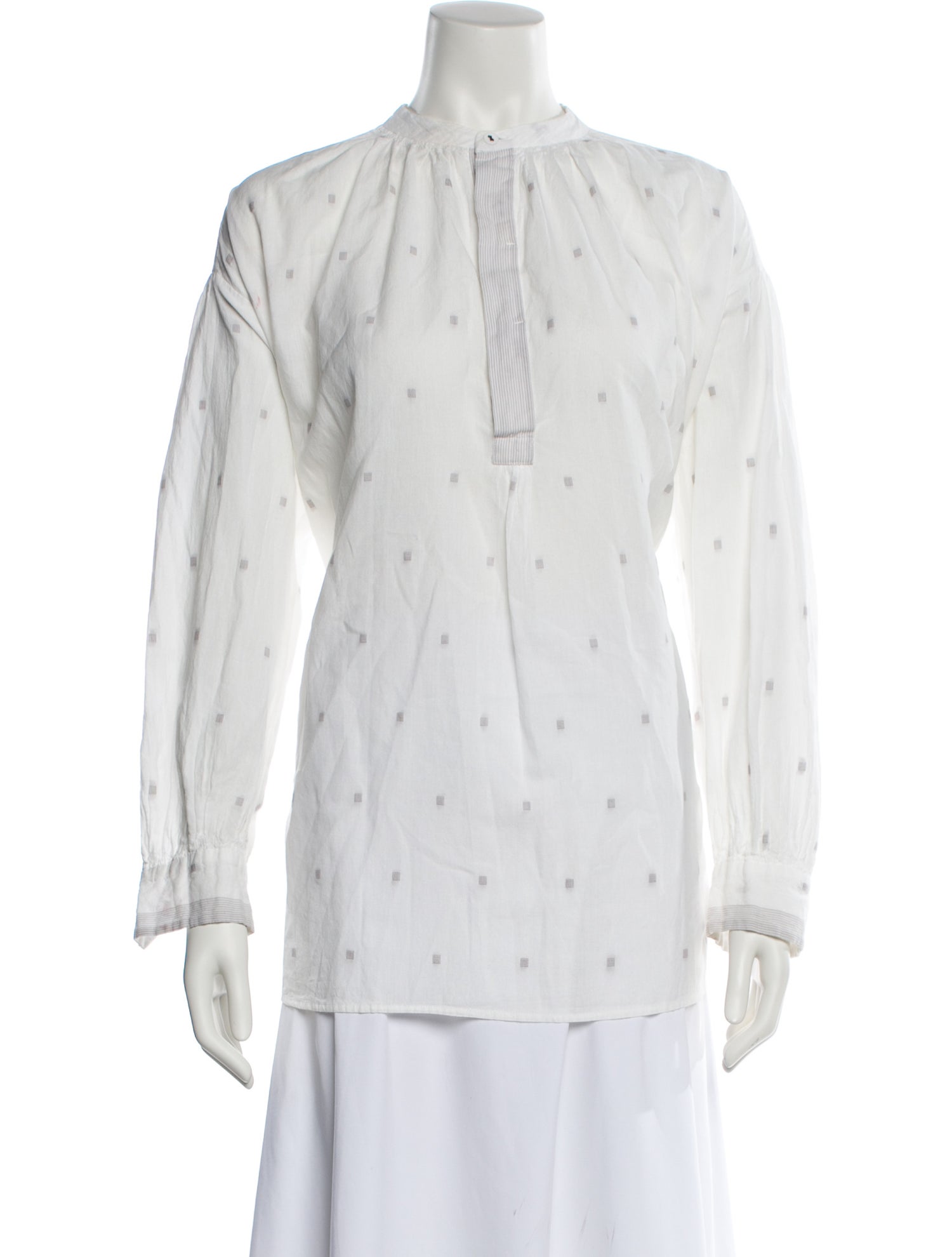 Pas De Calais Printed Mock Neck Button-Up Top