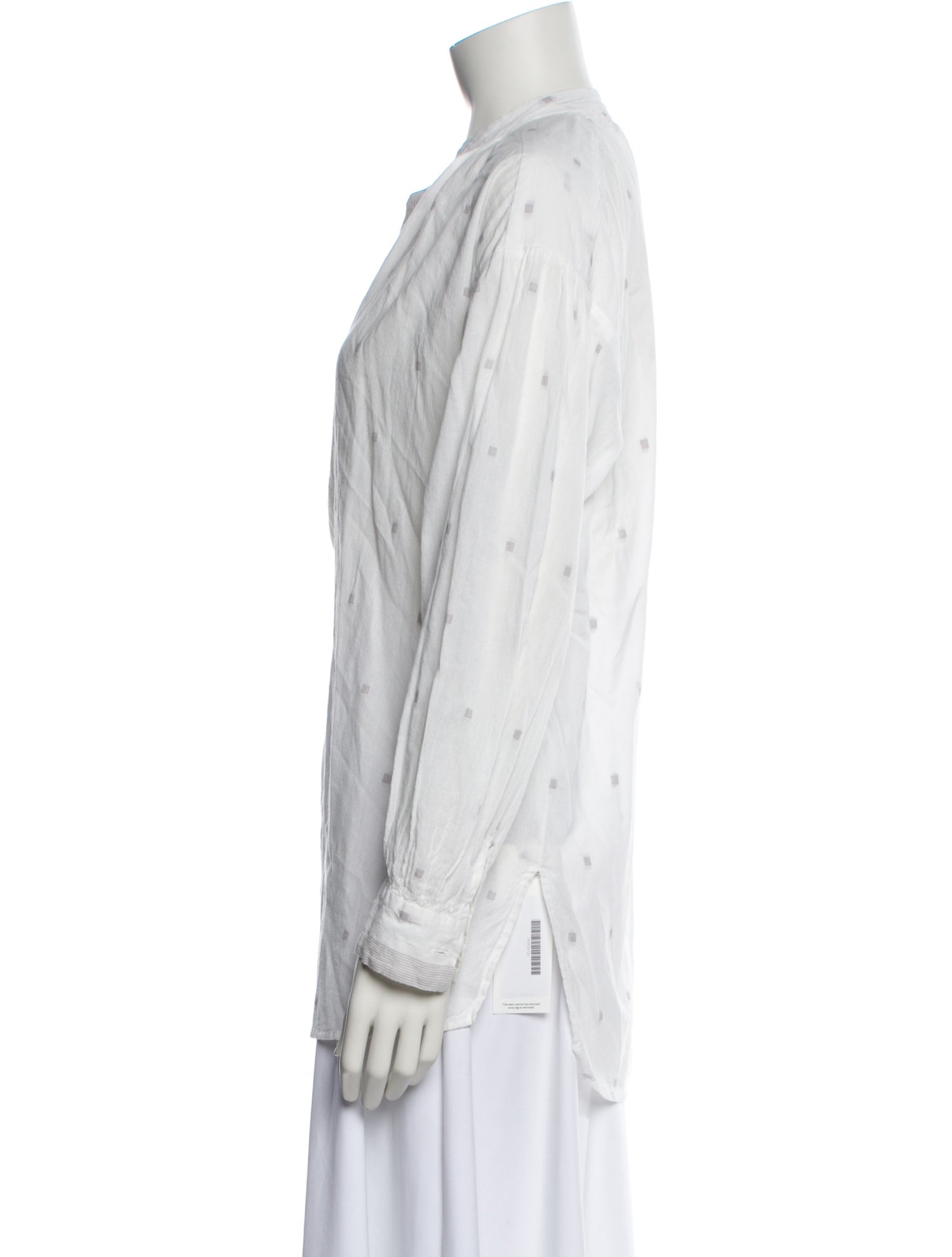 Pas De Calais Printed Mock Neck Button-Up Top