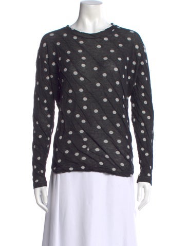 Pre-owned Pas De Calais Polka Dot Print Crew Neck Top In Black