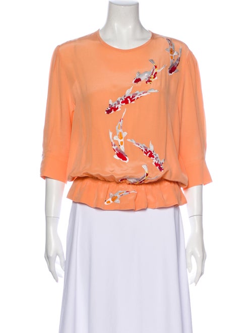 Stella Jean Silk Floral Print Blouse Orange