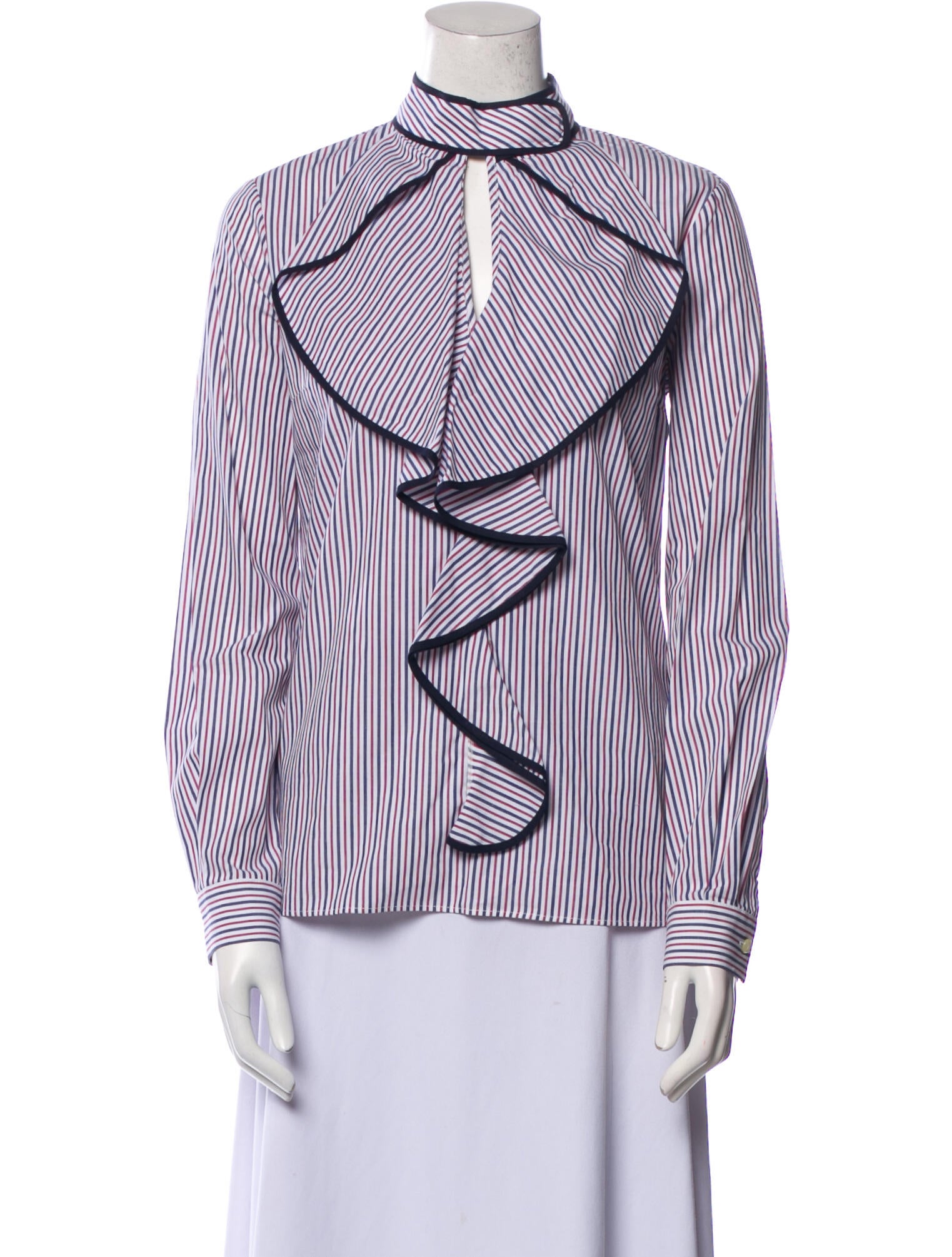 Stella Jean Striped Mock Neck Button-Up Top