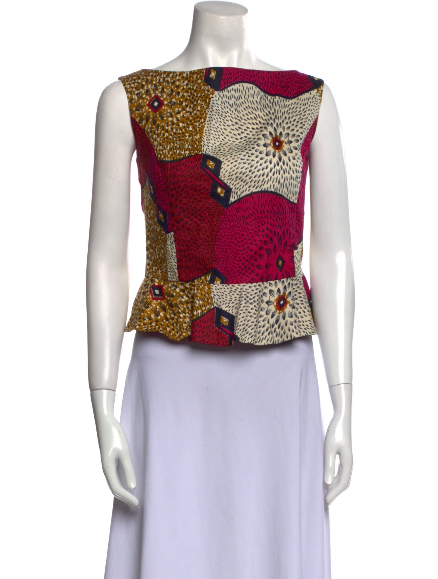 Stella Jean Printed Bateau Neckline Crop Top