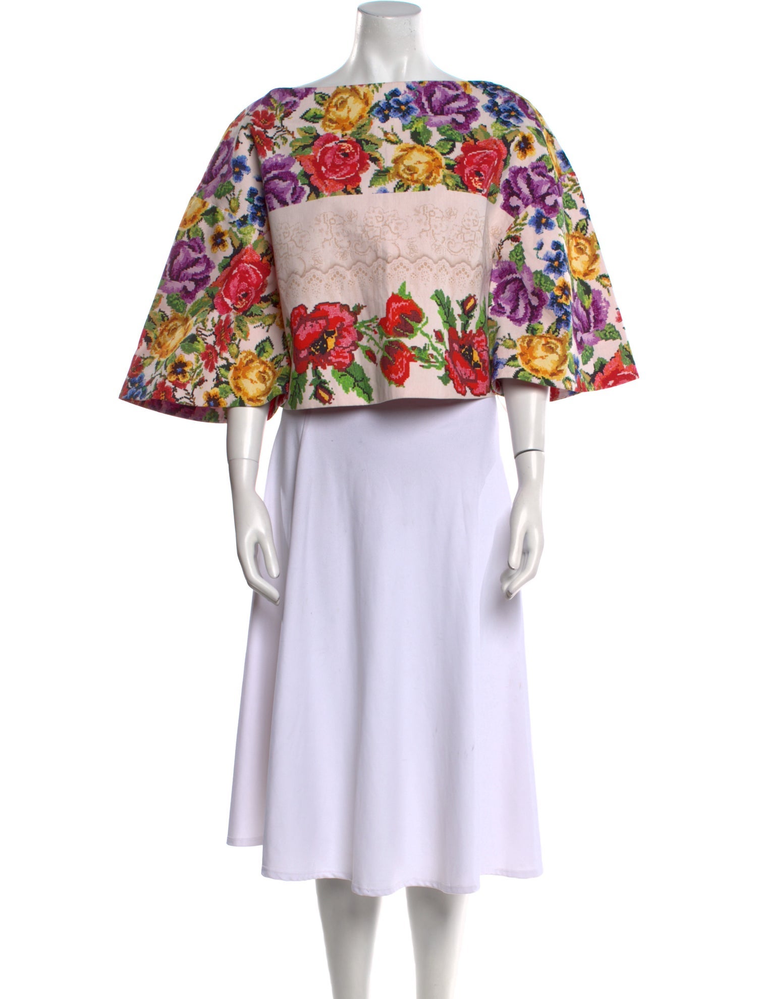 Stella Jean Floral Print Bateau Neckline Crop Top