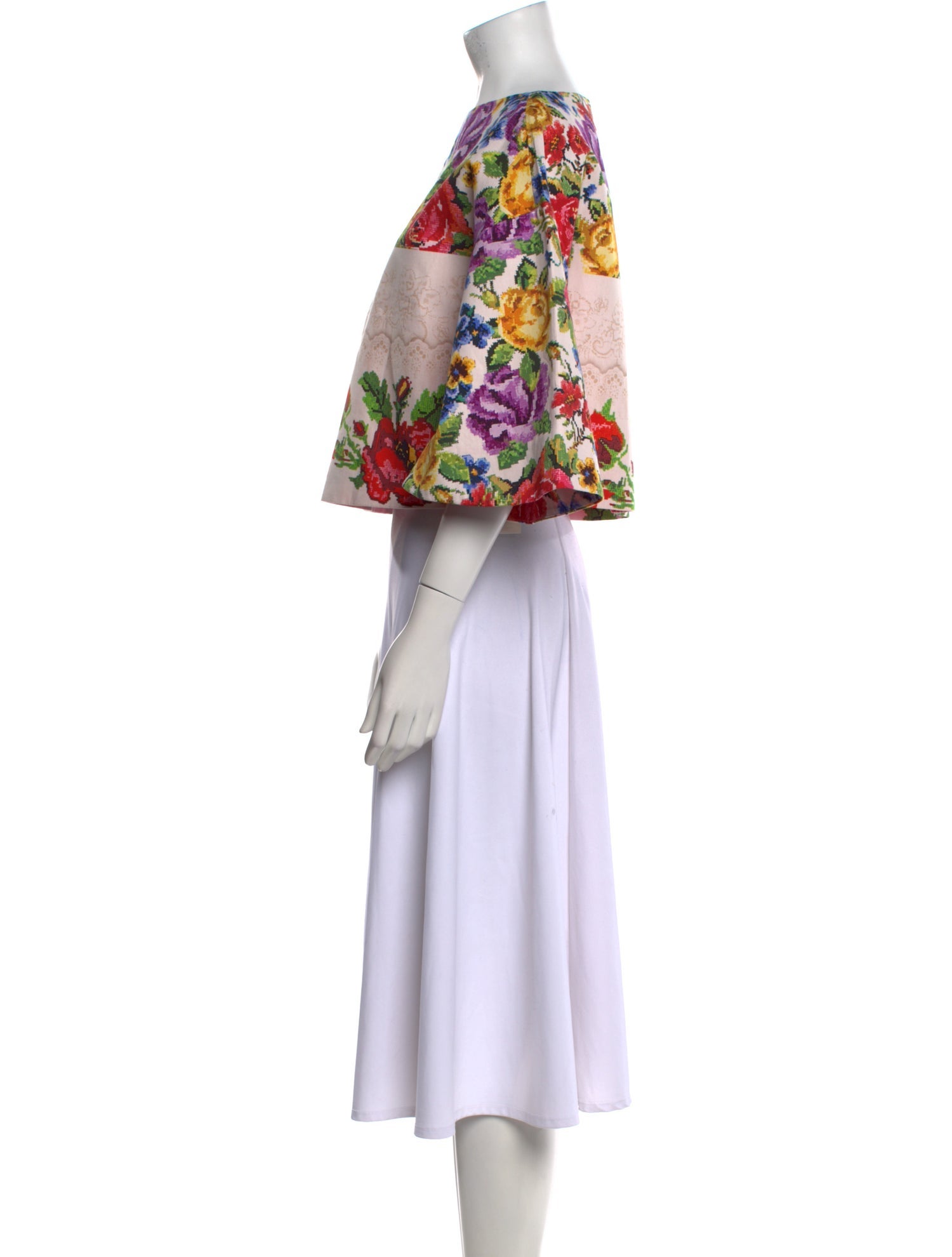 Stella Jean Floral Print Bateau Neckline Crop Top