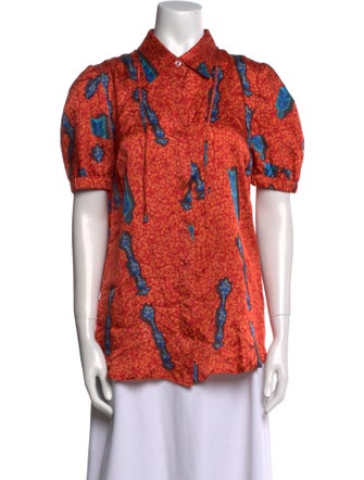 Stella Jean Printed Short Sleeve Button-Up Top